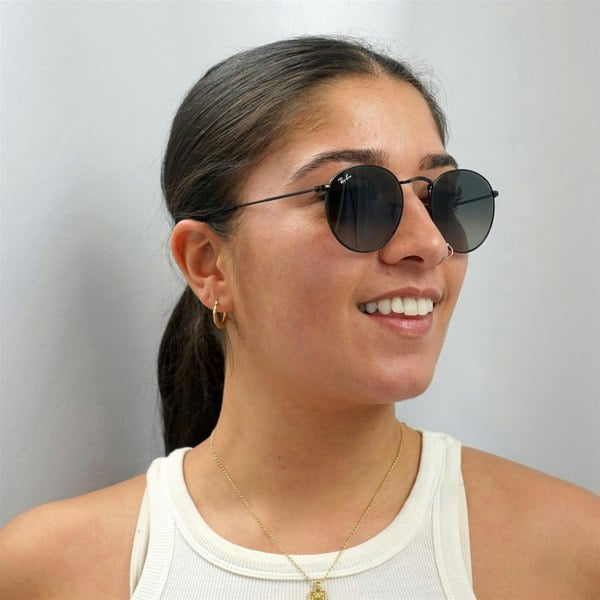 Ray-Ban Sunglasses Round Flat Lenses 3447N 002/71 Black Grey Gradient 50mm