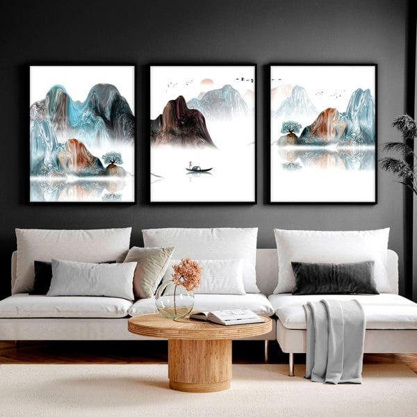 Japandi interior design | set of 3 wall art prints for Living room