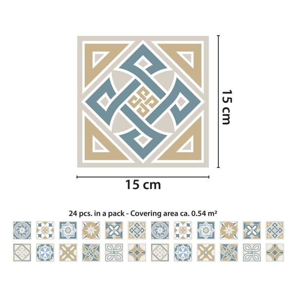 WT1532 - Lyon Encaustic Tiles Wall Stickers - 15 cm x 15 cm - 24 pcs.