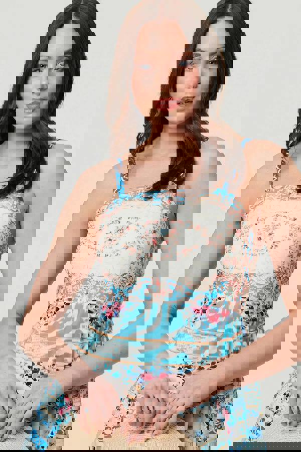 Blue | Border Print Wide Strap Midi Sun Dress