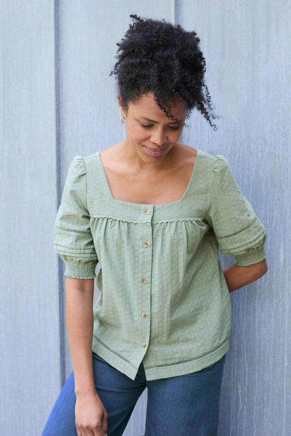 Lily & Me Poppy Plain Cotton Blouse Silver Sage