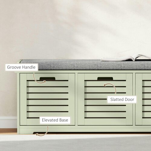 Wyld Haus Dilena Wooden Green 3 Drawer Shoe Storage Bench with Grey Padded Seat