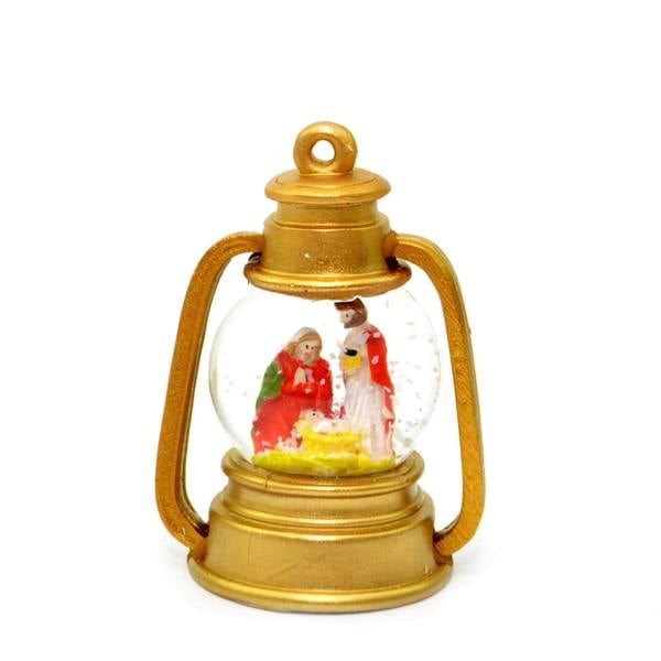 Small Gold Christmas Snow Globe Decoration with Nativity Scene in Lantern Style image 1