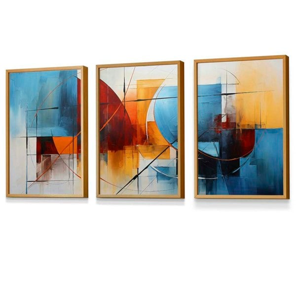 Artze Wall Art Set of 3 Abstract Colourful Blue and Red Framed Art Prints
