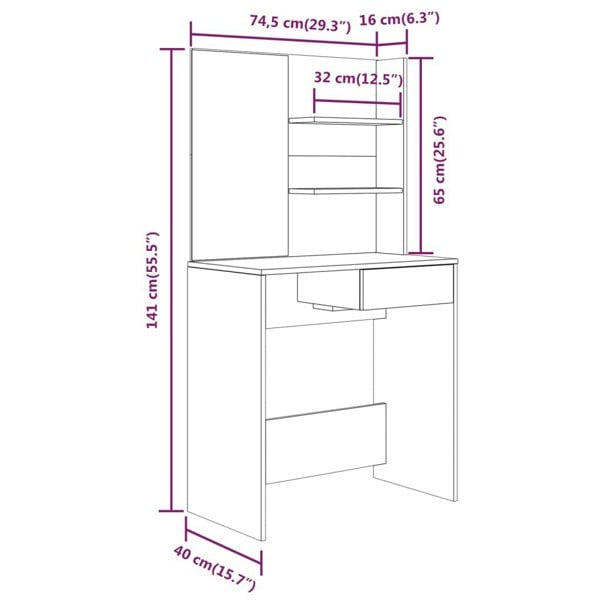 Berkfield Dressing Table with Mirror Grey Sonoma 74.5x40x141 cm