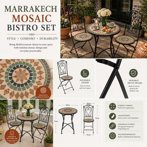 60cm Marrakech Mosaic Bistro Set image 12