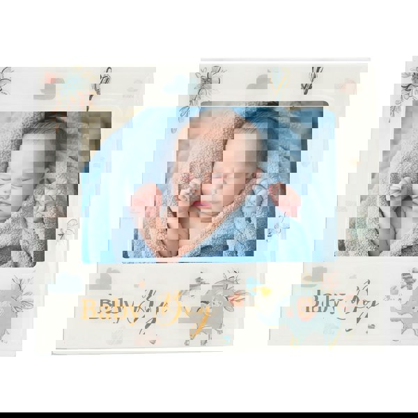 Baby Boy Baby Picture Frame with Duck Egg Blue Elephant and Hearts Image 3