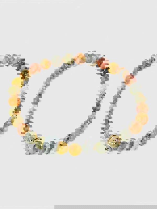 Coach Logo Cube Agate Beaded Bracelet Sterling Silver