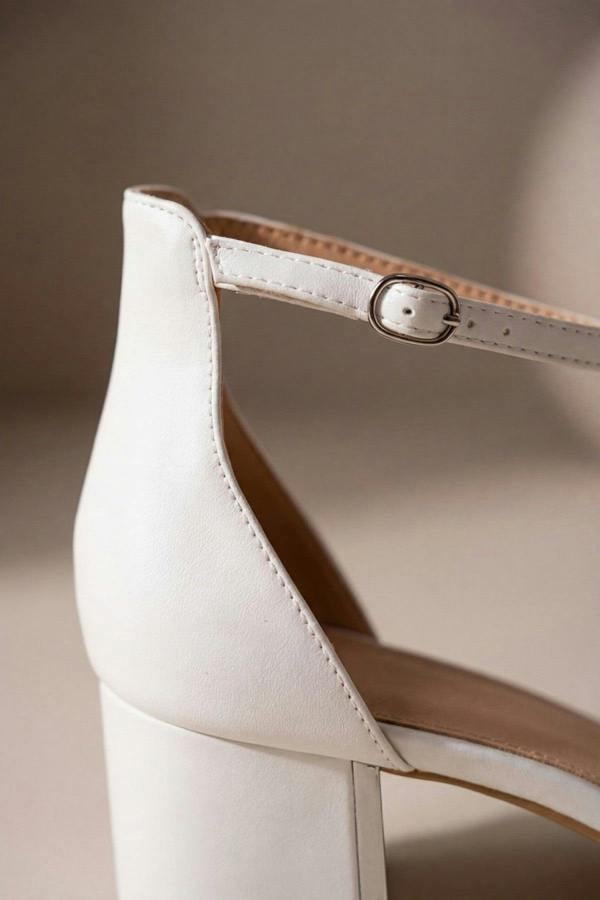 Zara Womens Ankle Strap Block Heel Sandals - WHITE