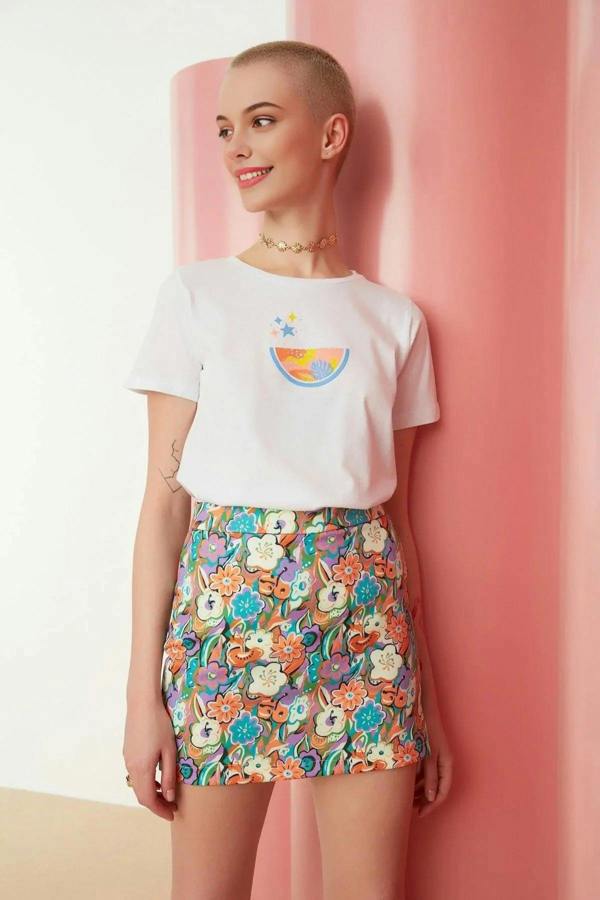 WOVCOR Floral Patterned Mini Woven Skirt