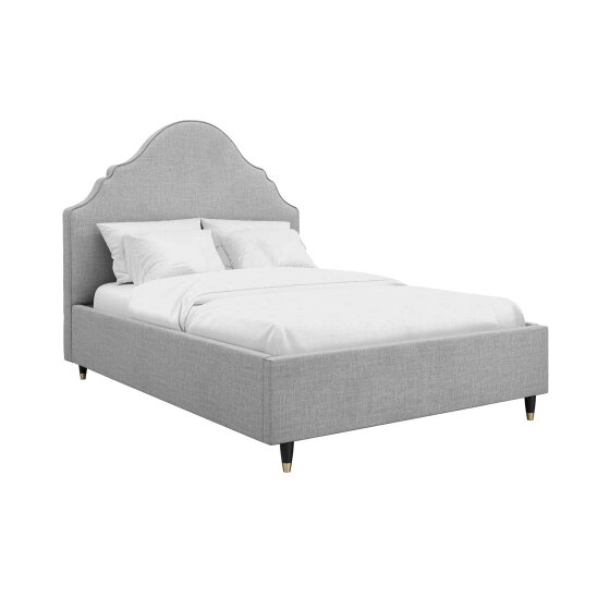 Wyld Haus Princeton Light Grey Linen Upholstered 4ft6 Double Bed Retro Headboard
