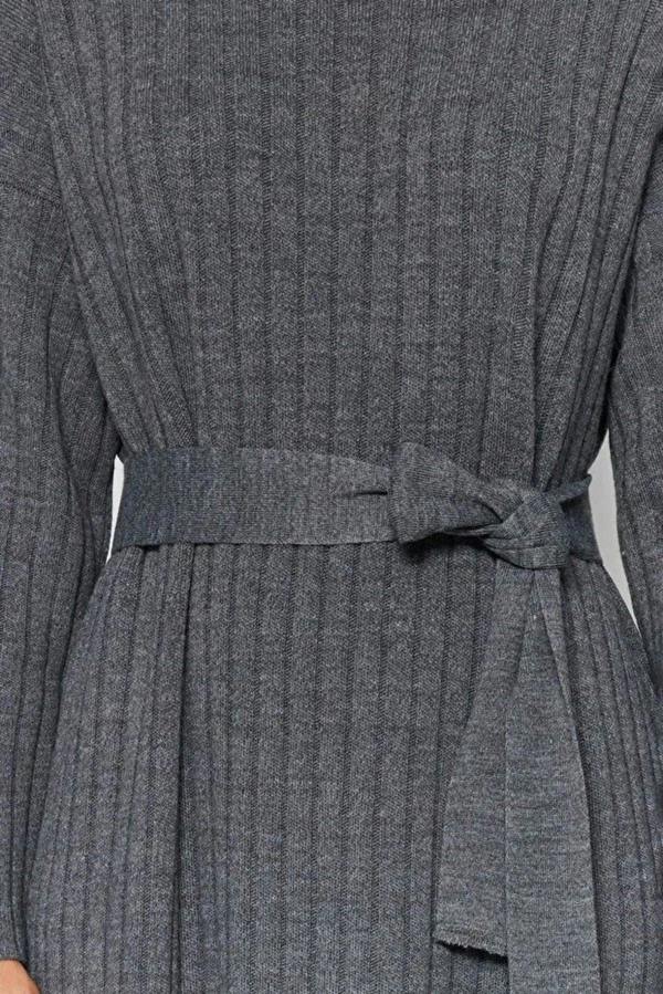 WOVCOR Ribbed Knitted Dress with Belt Detail