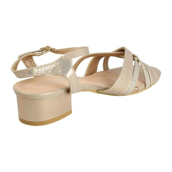 Spot On Ladies Spot On Ankle Strap Low Block Heel Glitter Wide Fitting Sandals F12118