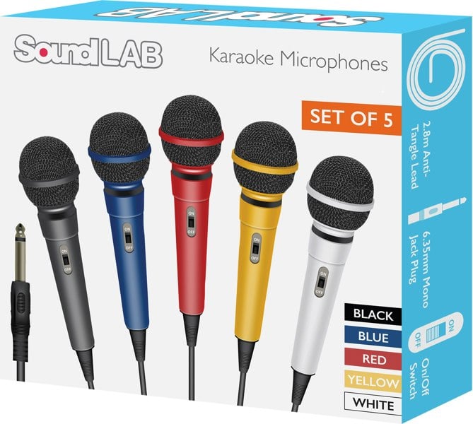 Mr Entertainer Soundlab Dynamic Karaoke Microphone With Fixed 3m 6.35mm Jack Lead Pack of 5