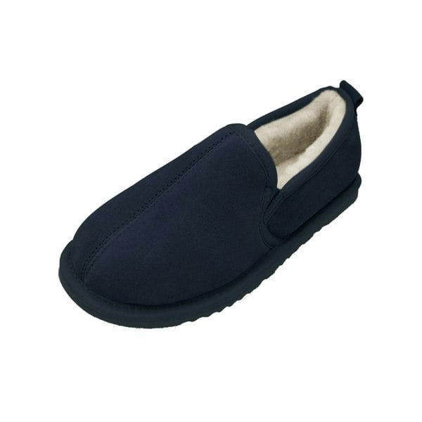 Eastern Counties Leather Mens Sheepskin Lined Soft Suede Sole Slippers - Navy