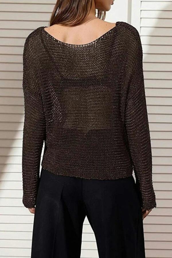 WOVCOR Transparent Boat Neck Knitted Sweater