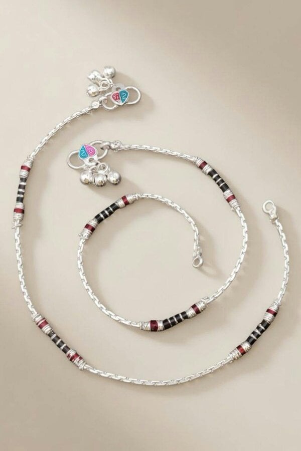 The Colourful Aura Black Red Enamel Pipe Silver Plated Asian Indian Payal Anklet
