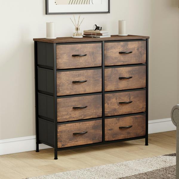 Vida Designs Chorley 8 Drawer Fabric Drawer Chest, Beige & Grey Wood