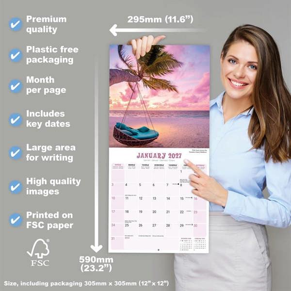Tropical Islands Calendar 2027, Wall Calendars, Month To View, Travel, Gift