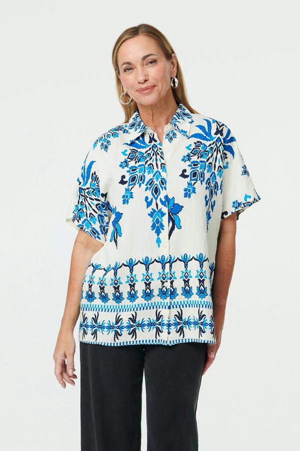 Blue | Floral 1/2 Sleeve Relaxed Shirt