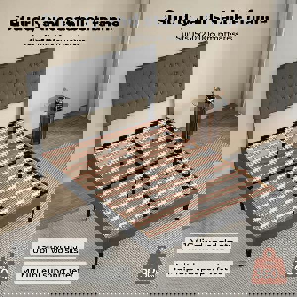 Levede King Bed Frame Upholstered Linen Fabric Soft Foam Headboard Wooden Grey