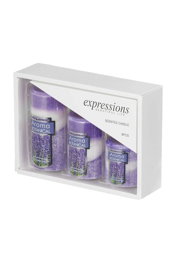 Living and Home 3Pcs Purple Lavender Scented Candle Set