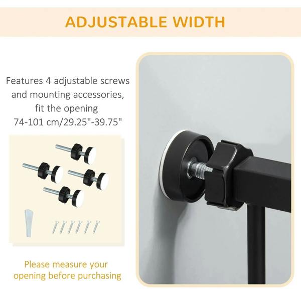 Black pet gate wall-mount bracket and adjustable width fitting hardware