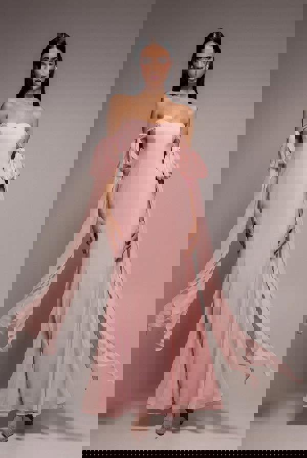 Multiway Cape Chiffon Sweetheart Maxi Dress - Blush Pink DR4848