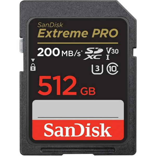 SanDisk Extreme PRO SDXC card 200MBs UHSI U3 V30 512GB