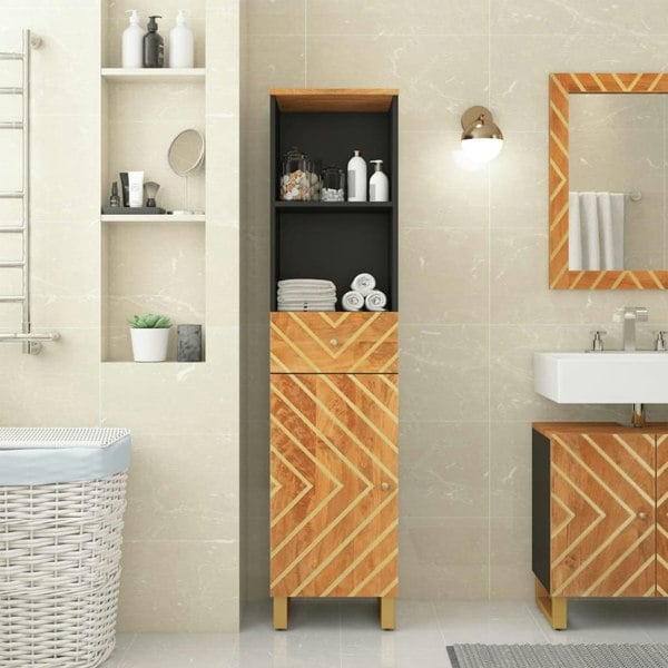 Berkfield Bathroom Cabinet Brown and Black 38x33.5x160 cm Solid Wood Mango
