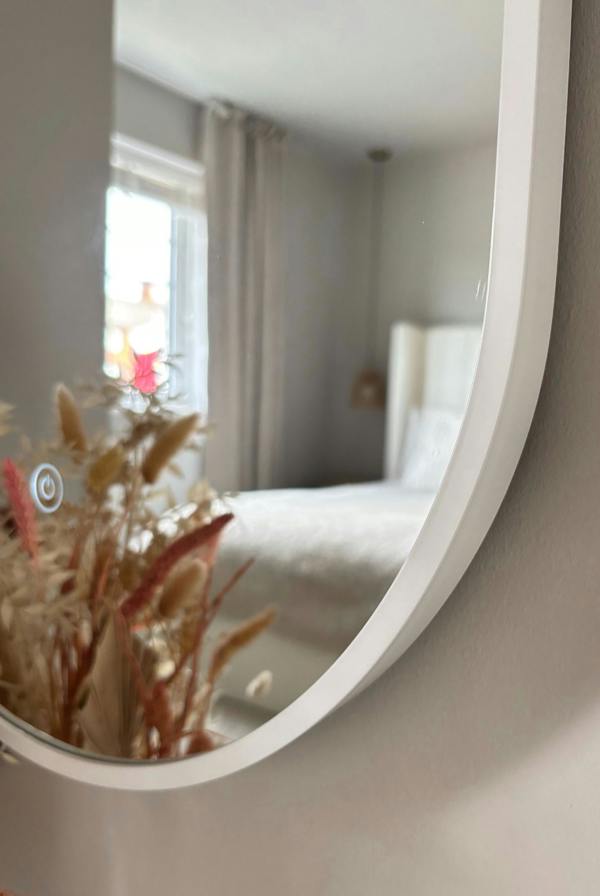 Downton Interiors LED Backlit White Modern Tall Metal Frame Oval Wall Mirror - 120cm