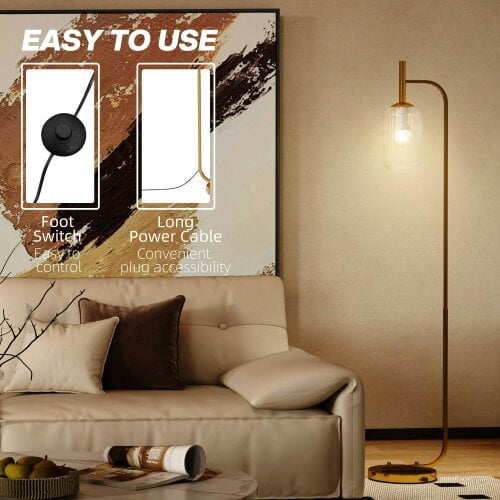 Wyld Haus Zizi Metal Gold Tone LED Floor Lamp With Glass Shade And Adjustable Brightness