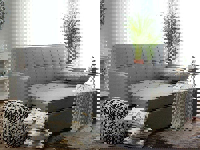 Malthe Linen Fabric 3 Seater Pullout Sofa Bed in Light Grey