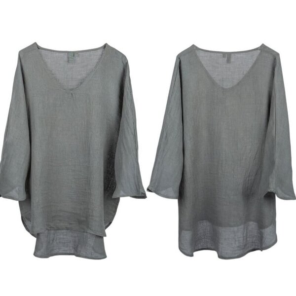 Cotton and Olive Turna Pure Linen Tunic --- - Smoke