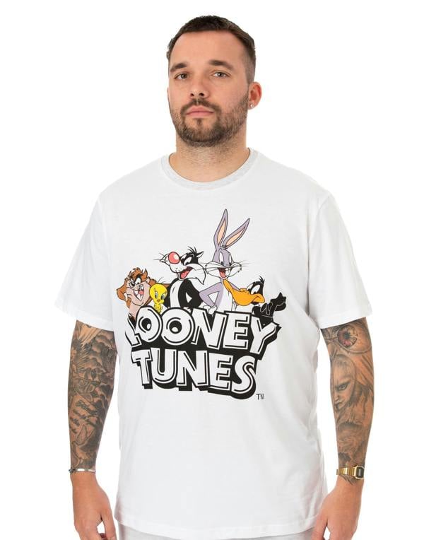 Looney Tunes Mens White Short Sleeve Long Leg Pyjama Set