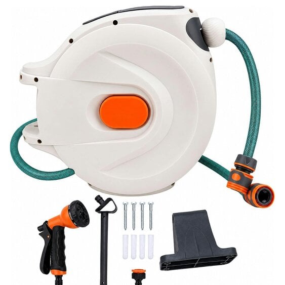 Neo Direct 30m Retractable Garden Hose Reel Wall Mounted 180° Swivel Bracket 8 Spray