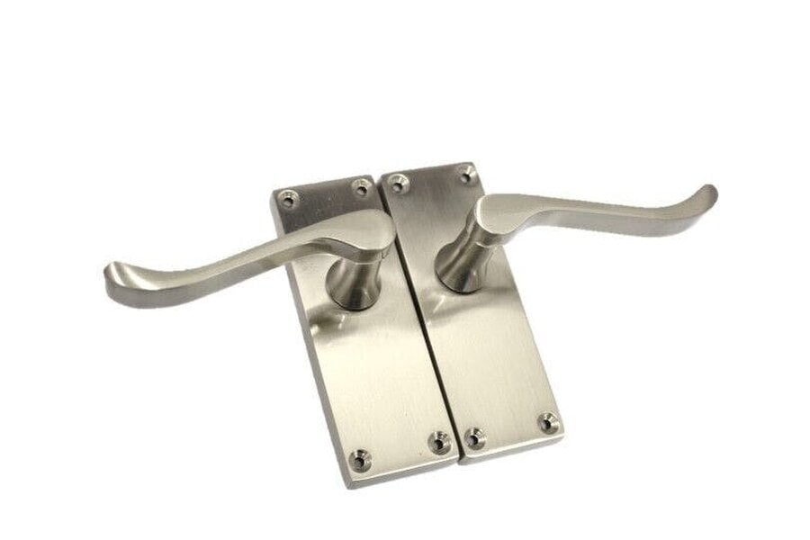 EDH Door Hardware Satin Nickel Victorian Scroll Door Handles – Modern Lever Latch Handles on Backplate – 118mm x 42mm