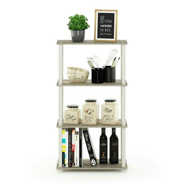 WALPLUS Minimalist Turn-S-Tube 4-Tier Multipurpose Shelf Display Rack with Square Tube, Sonoma Oak/White for Home Office