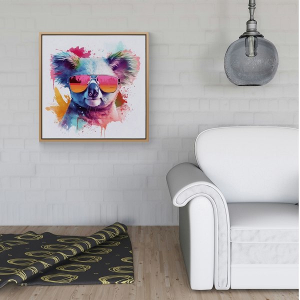 Warren Reed Colourful Splash Art Koala In Glasses Framed Canvas