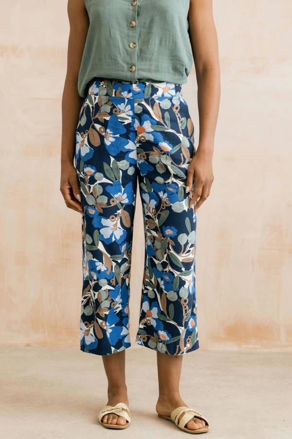 Greta Ceres Print Cropped Trousers Navy