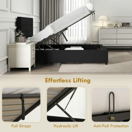 Wyld Haus Mora 4FT6 Double Ottoman Bed Frame with Front Divan Drawer Storage Black