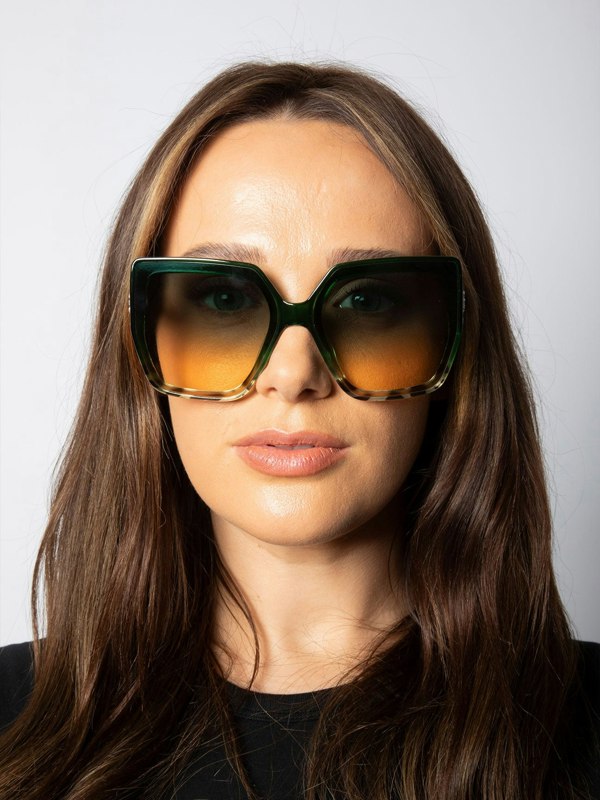 SVNX Oversize Cateye Sunglasses with Diamante Detail in Green