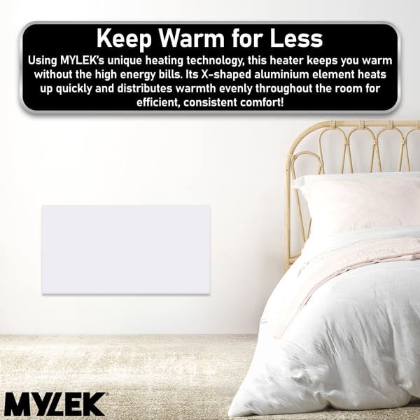 MYLEK Panel Space Heater White 1.5KW Eco, Smart and WiFi App Slimline Low Energy - Wall Mounted, Bathroom IPX4