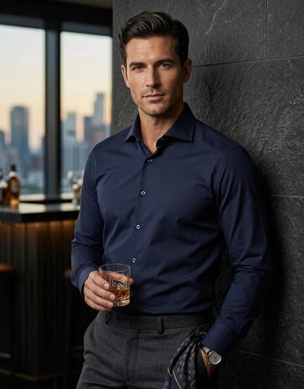 Men's Long Sleeve Button-Down Dress Shirt - Navy - TruClothing.com - 13