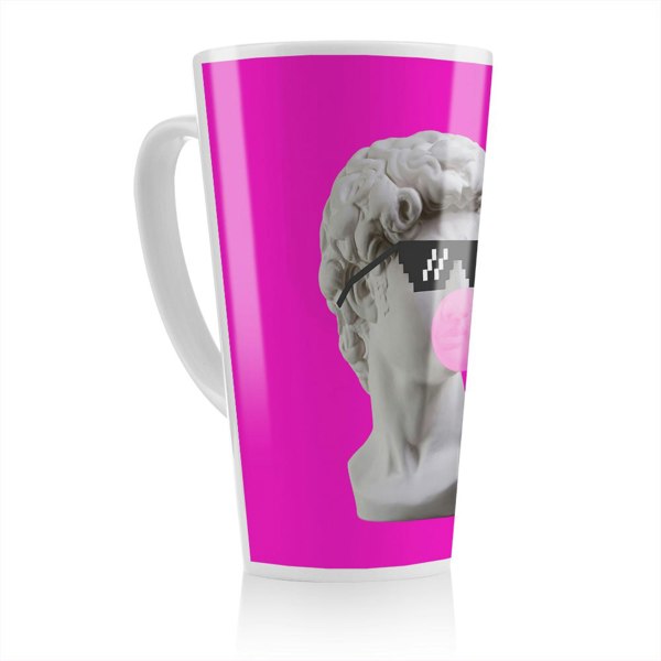 Benjamin Tate Design Plaster statue,  David's head in pixel glasses Designer Latte Mug