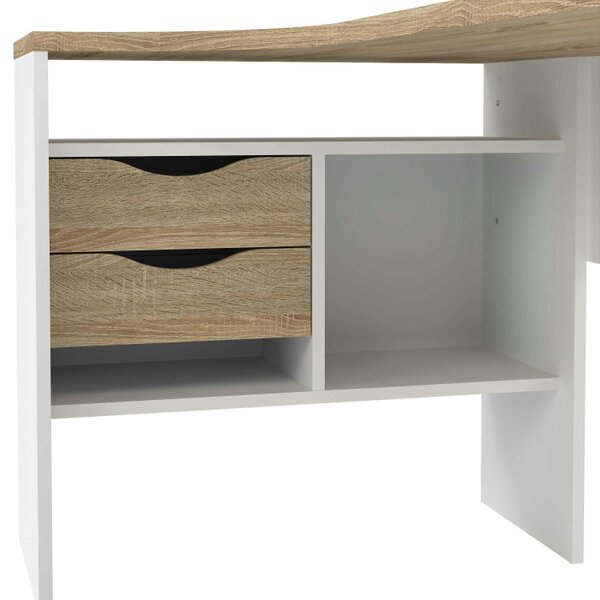 Wyld Haus Billabong White and Natural Oak Wood Corner Desk 2 Drawer