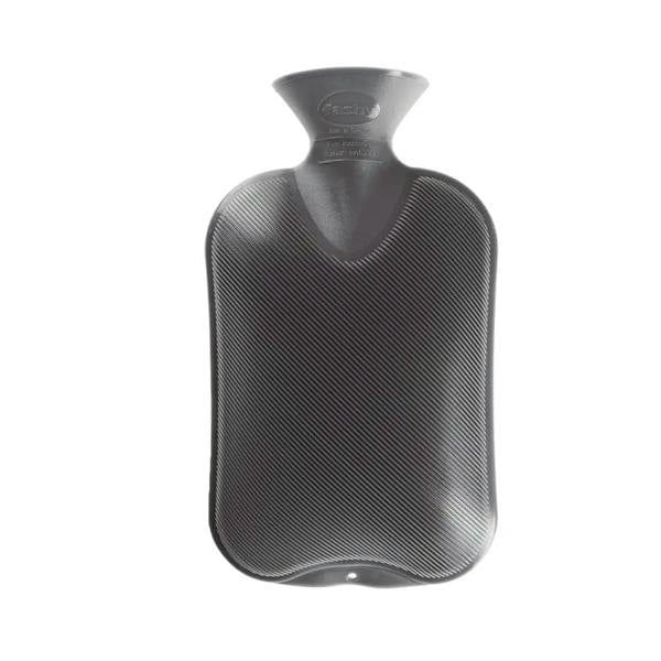 Black Fashy 2 litre double ribbed hot water bottle with handle