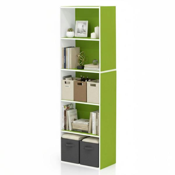 WALPLUS 5-Tier Reversible Color Open Shelf Bookcase , White/Green 11055WH/GR | Luxury Wall Decor for Living Room & Bedroom