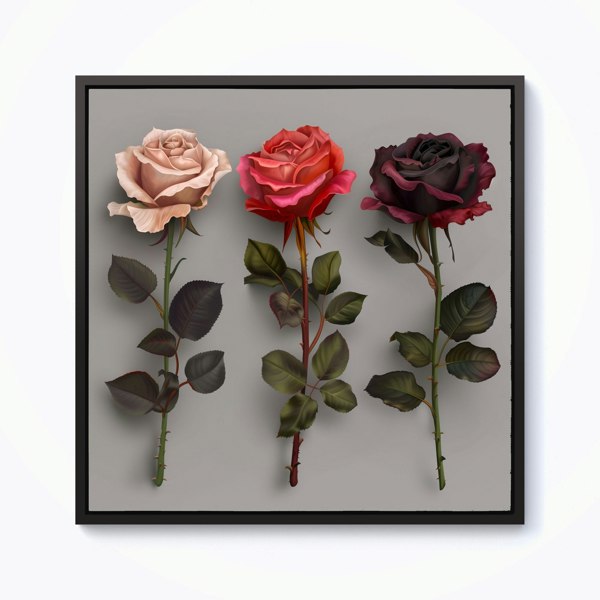 Warren Reed 3 Red And Pink Roses Framed Canvas