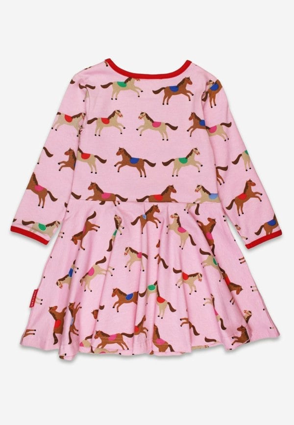 Organic Pink Horse and Pony Print Skater Dress - Toby Tiger UK Wholesale